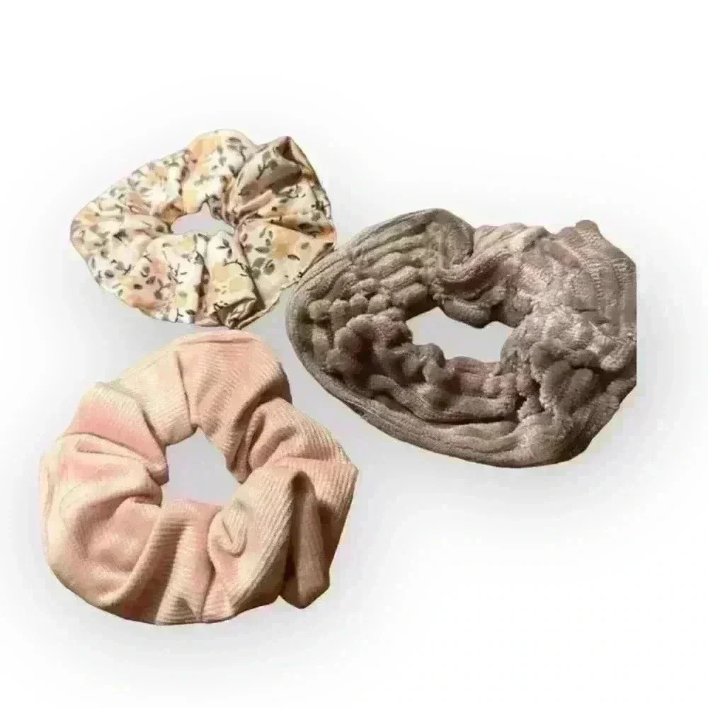 Hair Scrunchies Three Pink, Dusty Rose, Floral